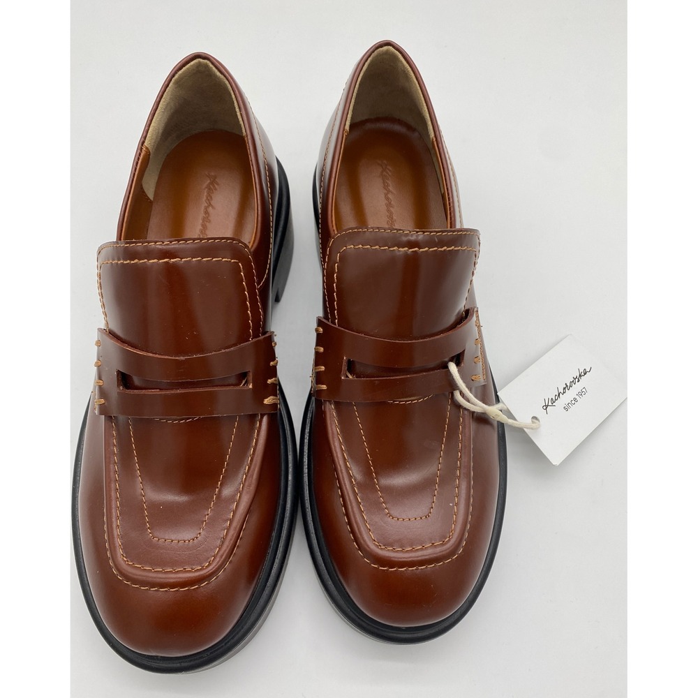 Kachorovska Brown Leather Platform Loafers Square Toe Chunky Shoes EU 37 NEW - Picture 6 of 6